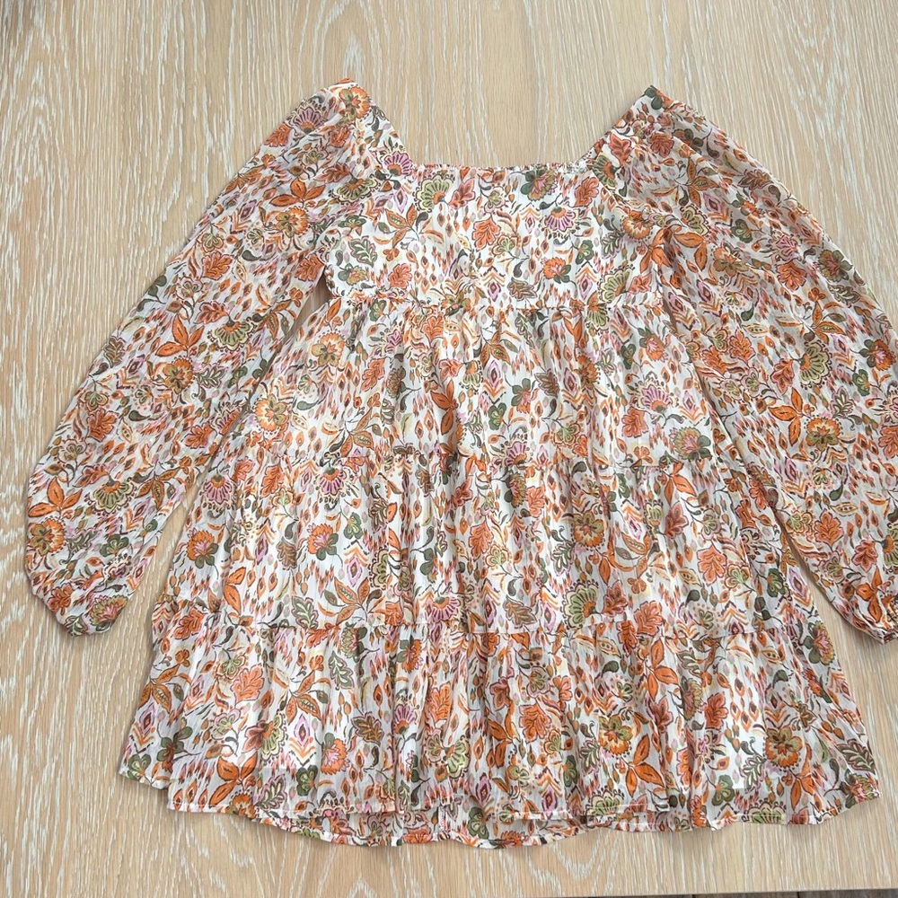 Pink Lily Floral Off-Shoulder Blouse in Orange and Cream